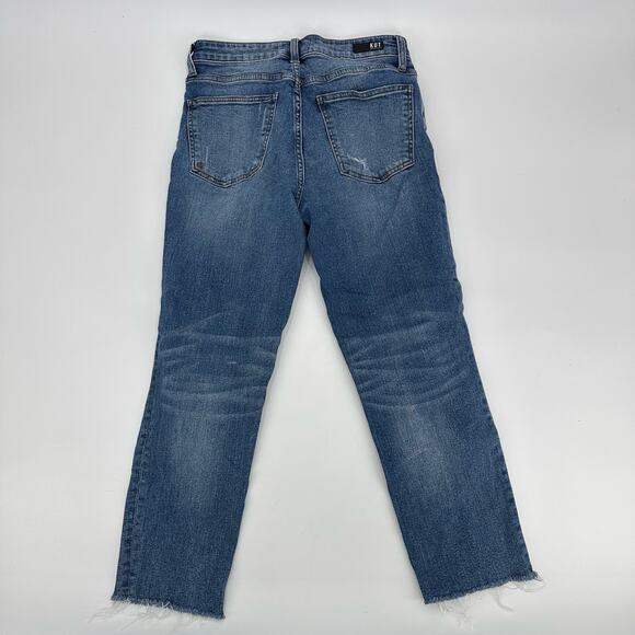 Kut From The Cloth Straight Distressed Raw Hem Jeans WMNS 4 Medium Wash Cotton - Picture 4 of 9